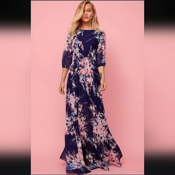 Yumi Kim Woodstock Floral Print Maxi Dress Botanical Garden Floral Navy Size L - Picture 2 of 6